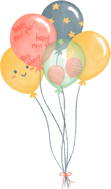 Watercolor New Year Balloons